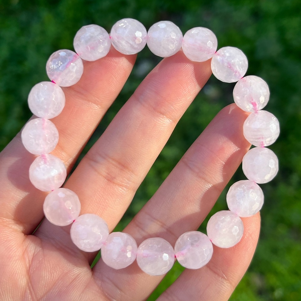 10mm stretchable facated rose quartz bracelet